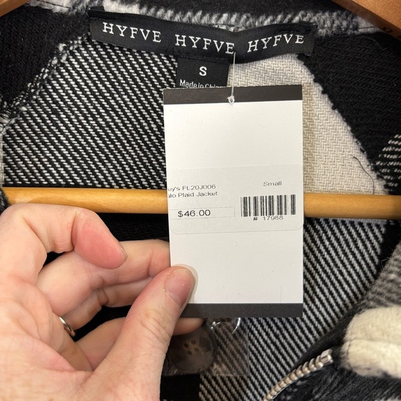 HYFVE Black and White Bomber Jacket with Plaid Pattern - Picture 3 of 4